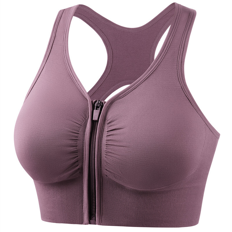 Fashtion Chic Shockproof Gathered Plus Size Running Yoga Fitness Sports Bra Hollow Out Beautiful Back Front Zipper Sports Underwear for Women