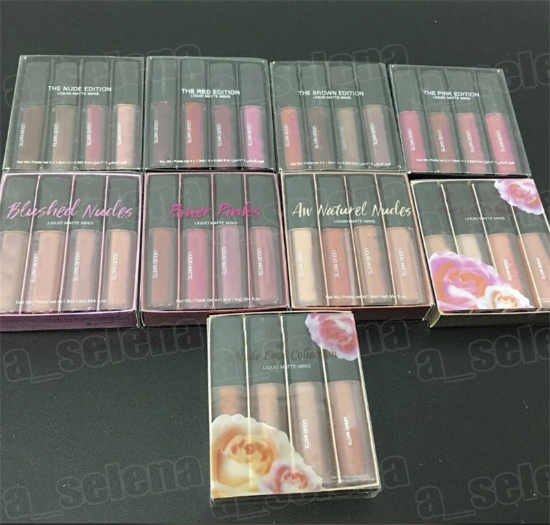 Lip Makeup 4pcs Lip Gloss Mini Velvet Liquid Lipstick Set Matte Waterproof Lipgloss Set Pink Red Brown Nude-image-418289610