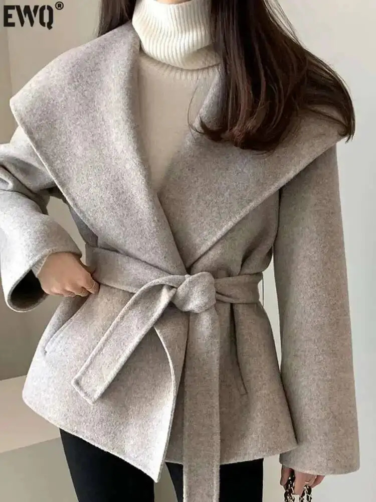 Big Turn-down Collar Long Sleeve Double-faced Cashmere Coat Lace-up Chic Women Winter Woolen Coats 2025 Autumn 16O2400 250813