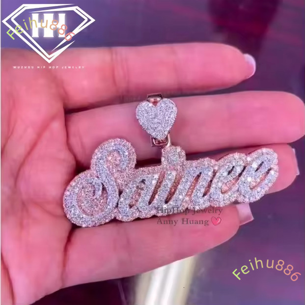 2025 new Rapper Jewelry Mens 925 Sterling Silver Moissanite Diamond Pendant Rose Gold Two Tones Heart Clasp Custom Name Letter Pendant
