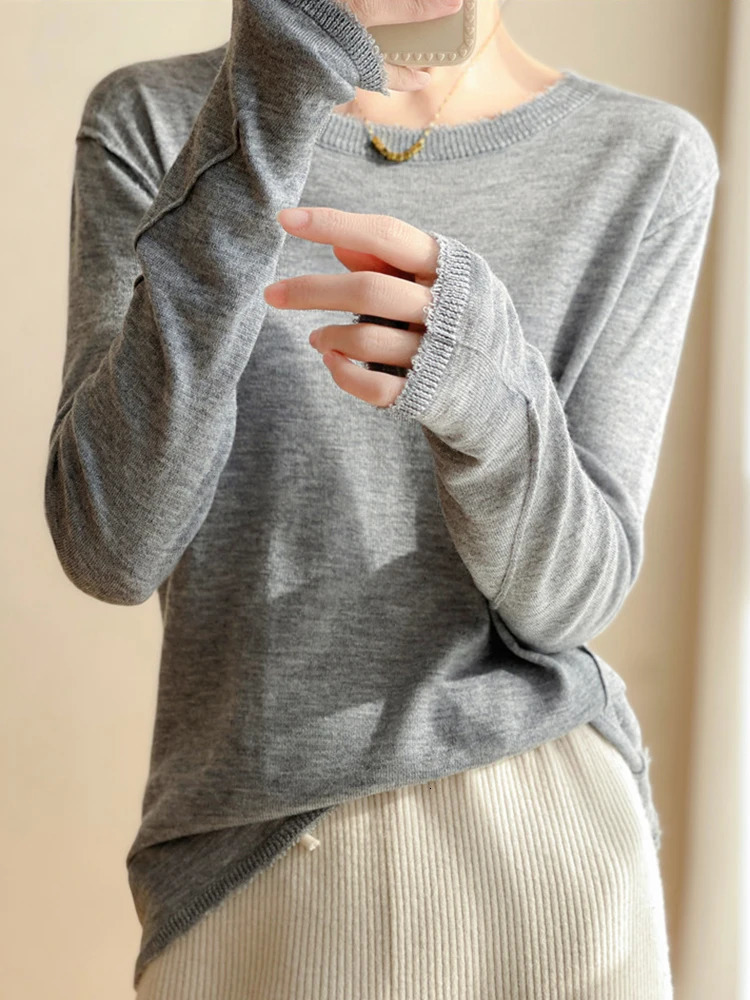 Elegant Thin Knitted Bottom Cashmere Sweater Women Pullover Loose O-neck Jumper Autumn Winter Female Sweaters Solid Tops 250809BJ