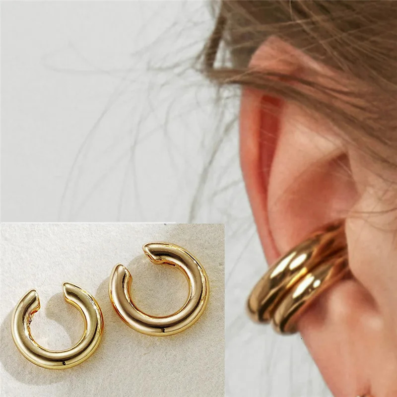 18K Gold Color Stainless Steel Clip Earrings for Women Waterproof Metal Unique Fashion Trendy Female Jewelry Gift250812