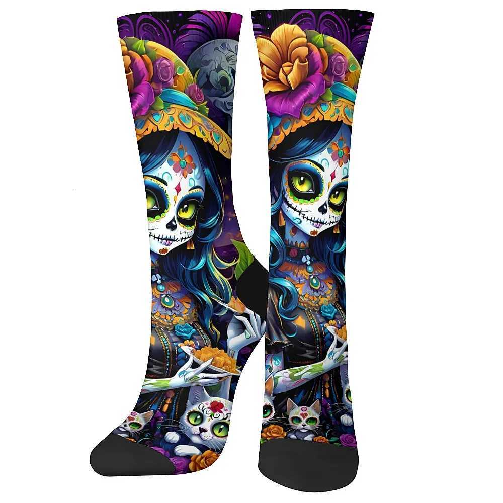 Day of the Dead theme novelty interesting mens socks comfortable and breathable athleisure hip hop retro style ideal gift. W250815