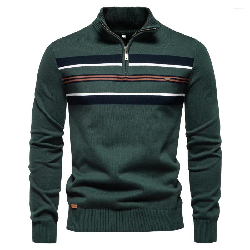 Chandails masculins coton pour hommes avec colliers de support décontracté à moitié zip couleur pliants à col roulé tricoté de haute qualité