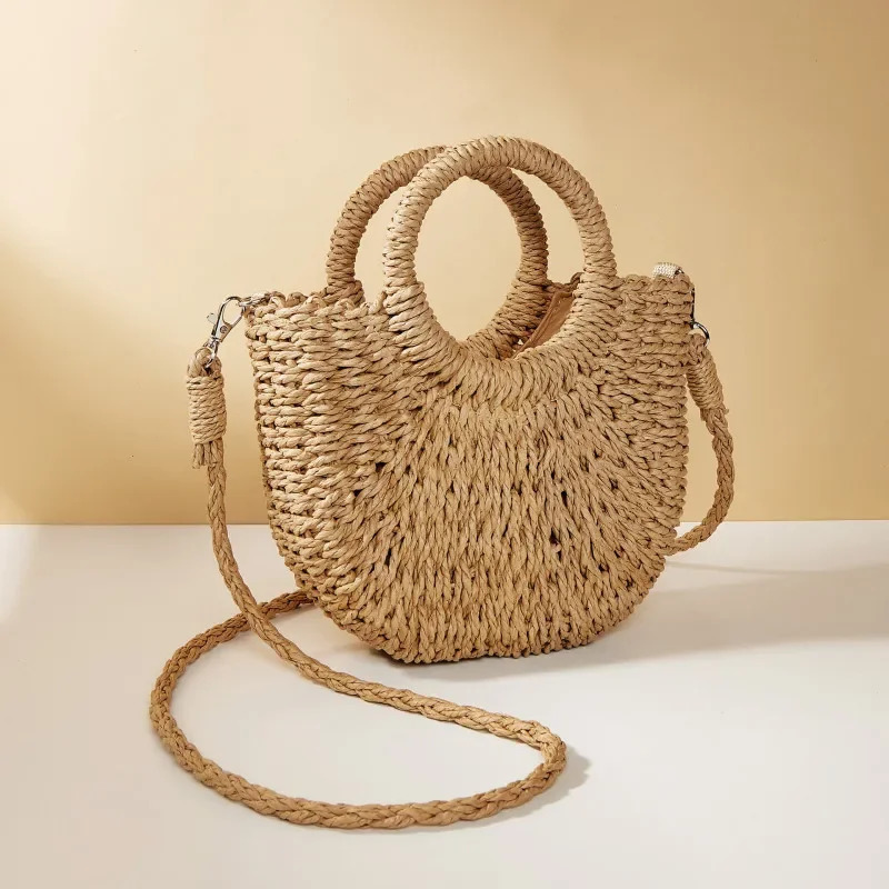 Handwoven Straw Rattan Half-Moon Beach Handbag Large Capacity Women Summer Hollow Out Crossbody Shoulder Bag crossbody bags250813