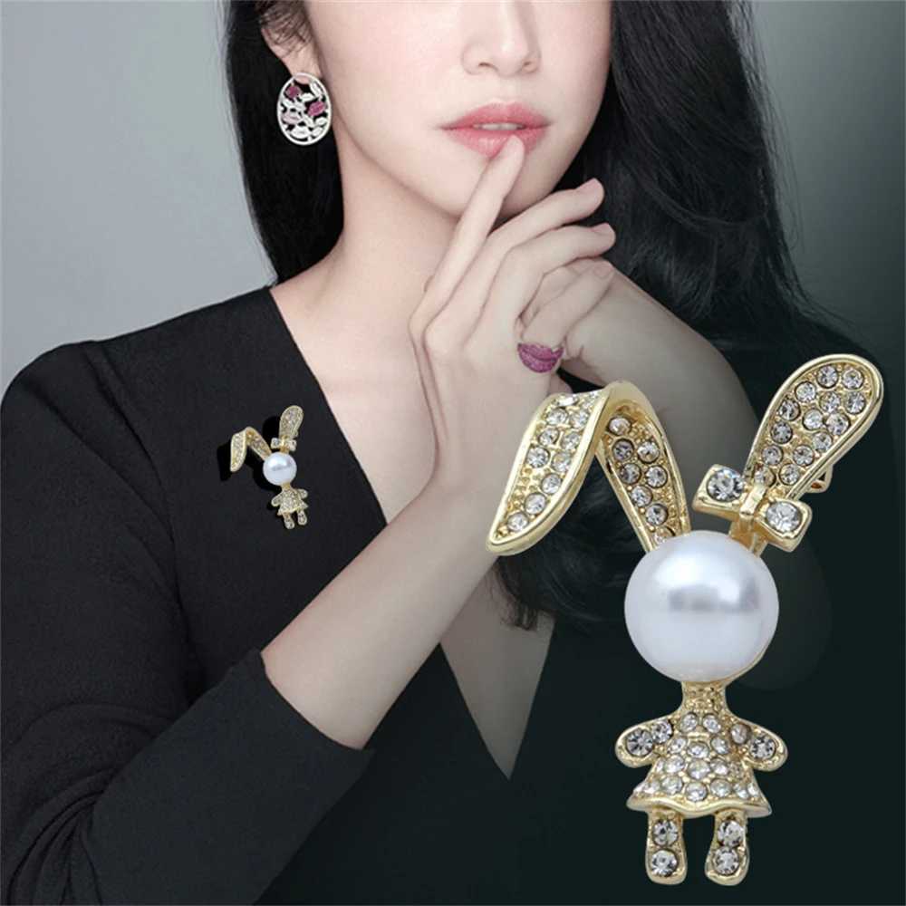 ute Rabbit Rhinestone Brooch Pearl Metal Lel Pins for Women Girl Sweater Backpack Stylish Pins Jewelry Accessories Gift XJ250815