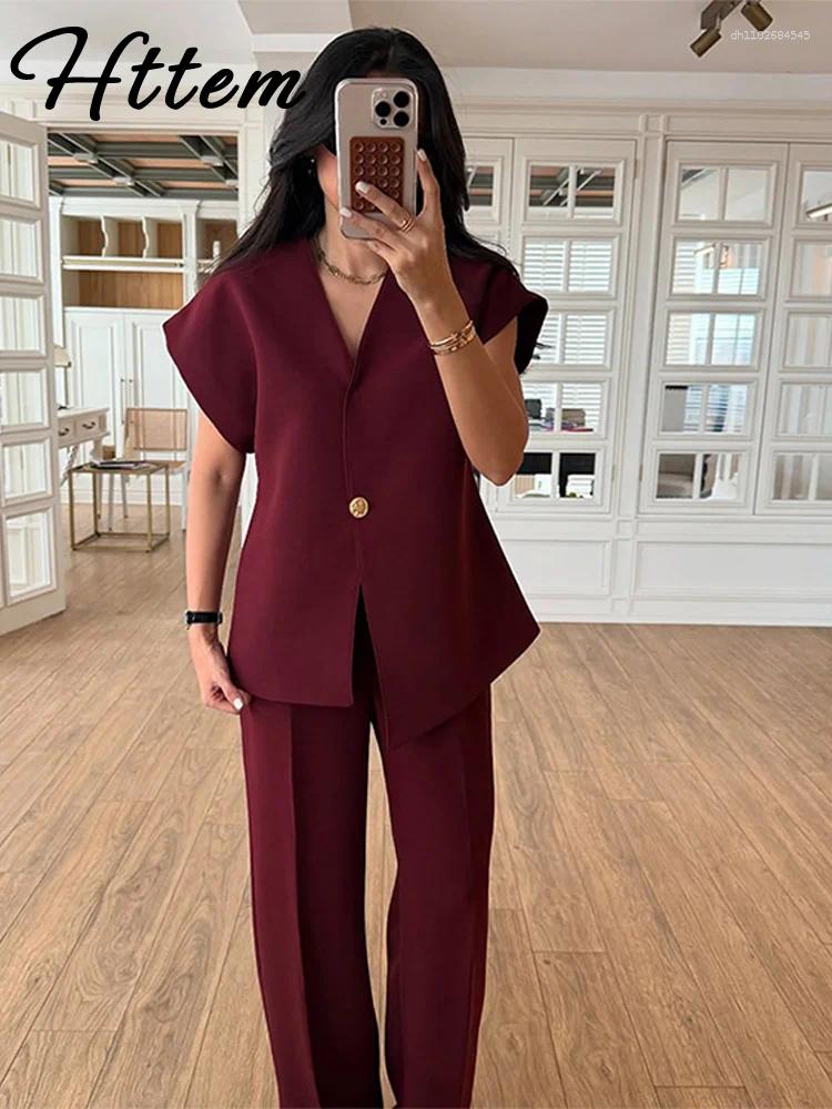 Pantalon de pantalon à deux pièces pour femmes costume décontracté à bouton simple Blazer haute taille à la jambe large costume 2025 printemps d'