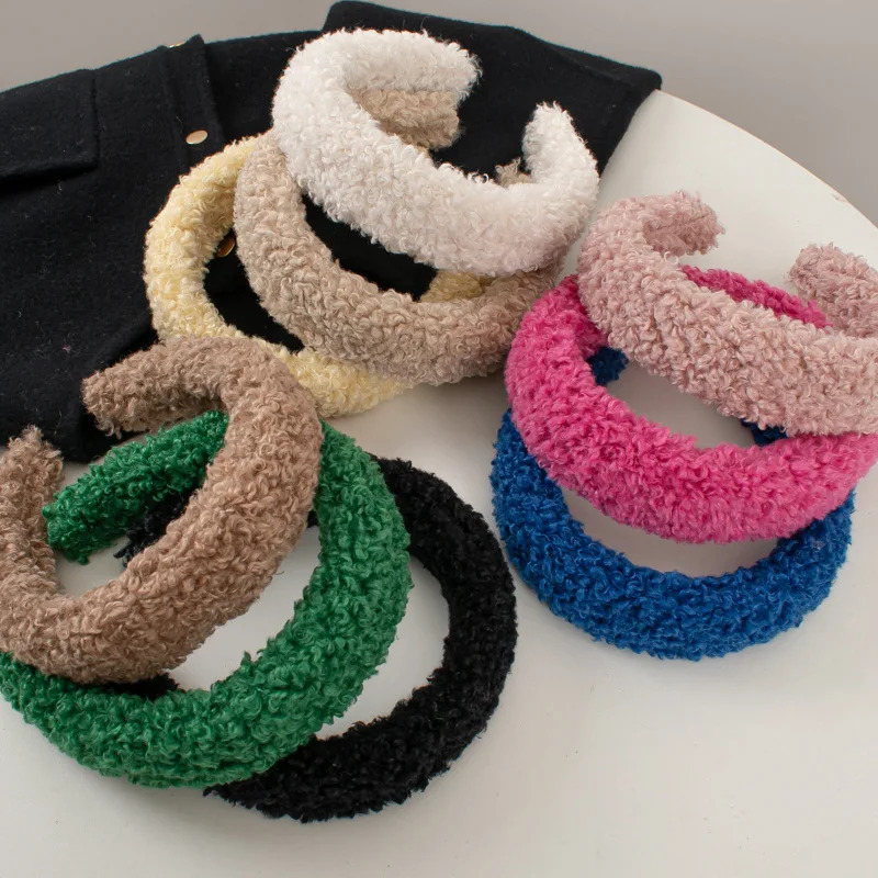 Fashion Warm Lamb Wool Hairbands 4cm Wide Solid Color Headband Women Plain Fluffy Hair Hoop Korean Style Winter Hair Accessories 250814