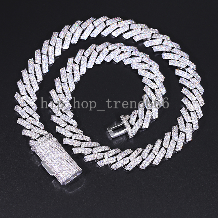 Hot Sale Heavy 15mm 2rows Cuban Chain 925 Silver with Vvs Moissanite Cuban Link Chain Mens Hip Hop Necklace/bracelet