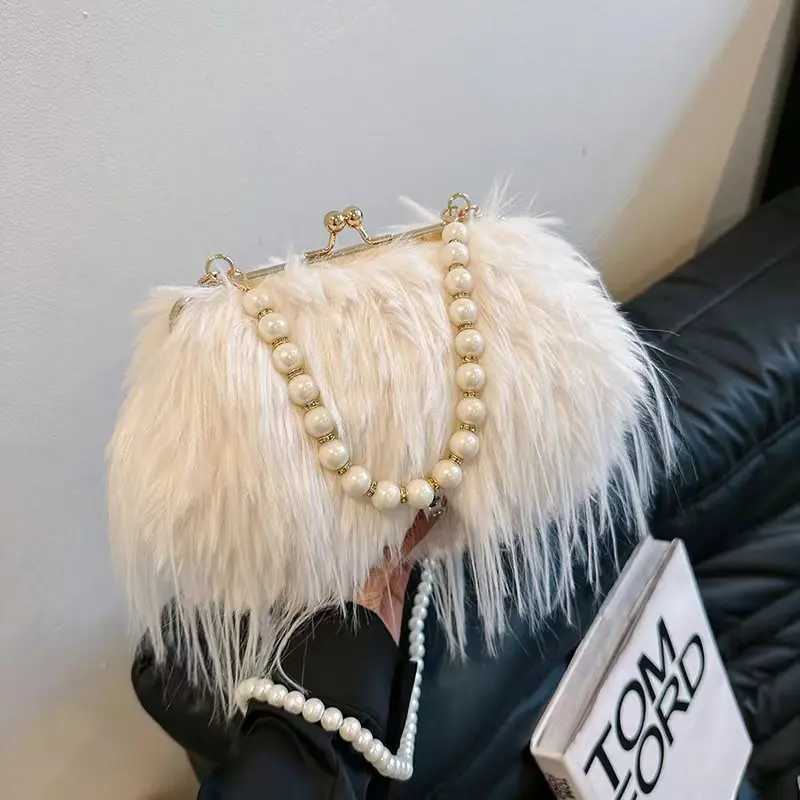 Faux Fur Evening Bag Pearl Chain Trendy Long Tassel Plush Shoulder Bag Large Capacity Tote Wedding Handbag XA48ZZ Z250815