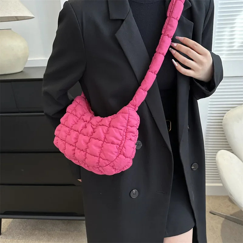 Quilted Pleated Shoulder Bags for Women Padded Bag Nylon Handbags Bucket Purse Cloud Bubbles Hobo Puffer Nylon Tote Bag bolsas250813