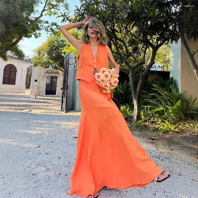 Two Piece Dress Cotton And Linen Vest Skirt Suit Women's 2025 Summer Large Swing Casual
