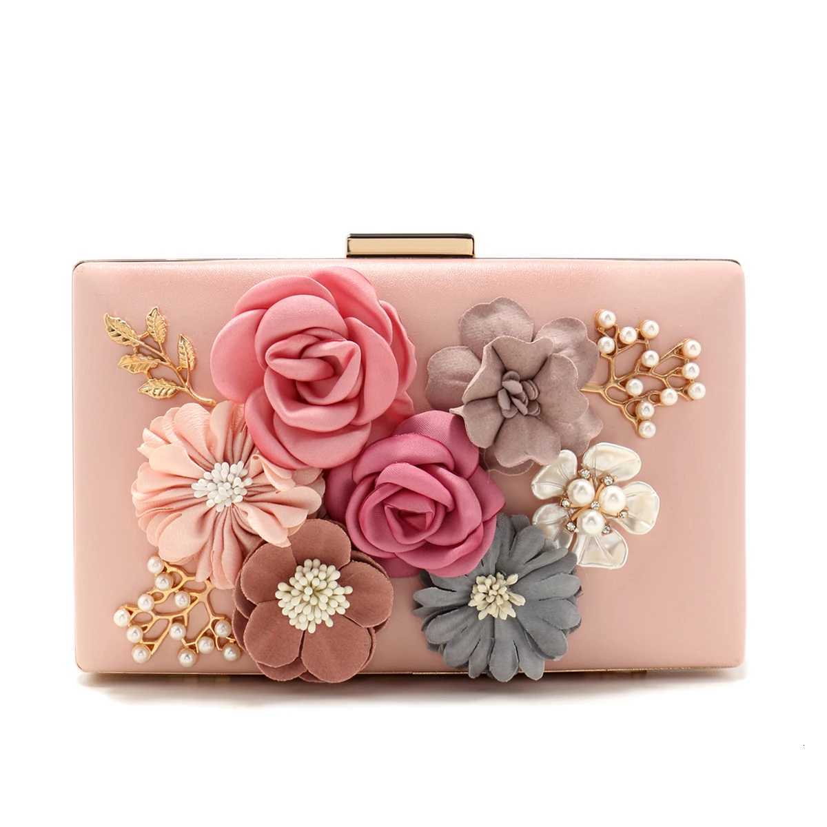 Flower Women Evening Bags Fashion Cute Lady Clutch With Pearl Diamonds Handbags Glitter Spring Season Pink Color Shoulder C Z250815