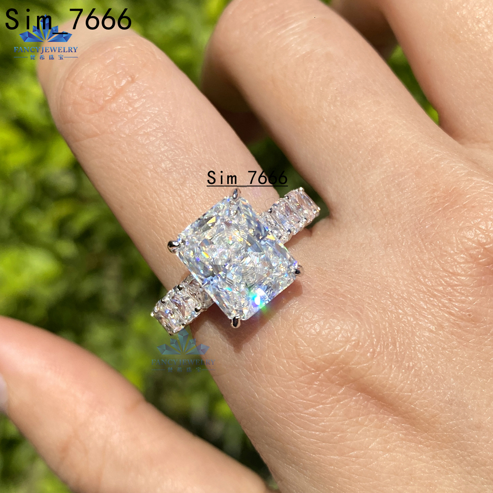 Luxury Jewelry S925 Sterling 9*11mm 5carat and 3*4mm 0.4carat Ice Out Radiant Cut Moissanite Ring