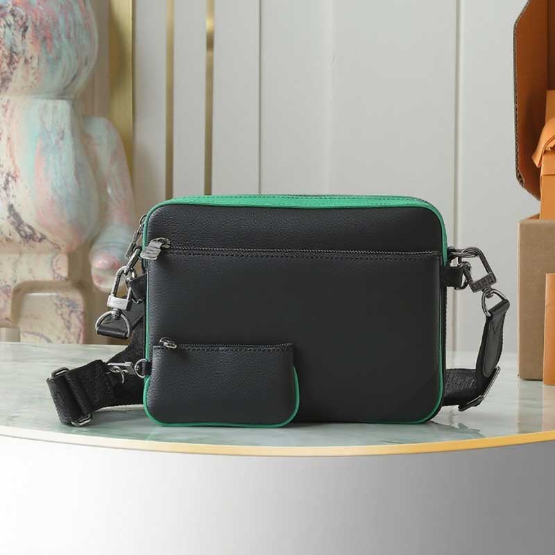 Sac de créateur en cuir authentique Men Trio Sac à épaule supérieur Sac de loisirs de qualité miroir 3 en 1 Sac de messager 3D Wallet décontracté