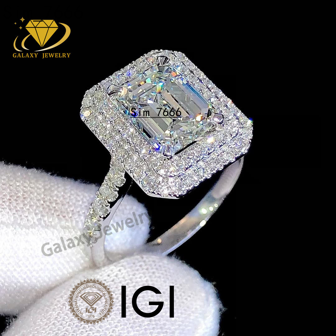Fine Jewelry 14K Real Solid Gold Solitaire Ring VVS VS IGI Certified Lab Grown Diamond Radiant Cut Engagement Ring with Halo