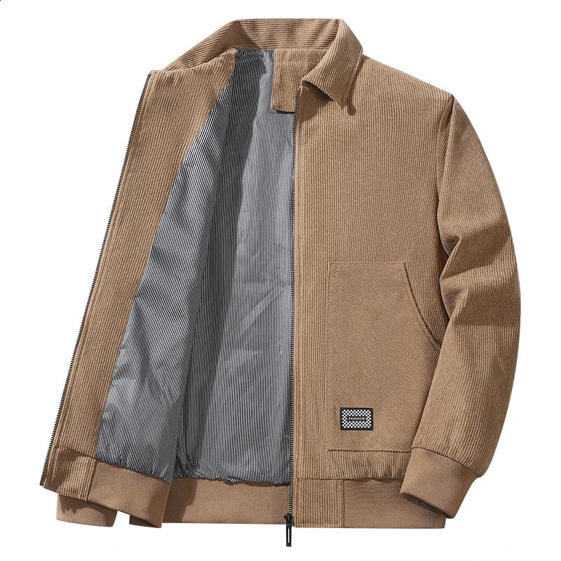 Mens Winter Jacket Vintage Khaki Corduroy Lambswool Loose Lined Coats Trucker Cargo Workwear MultiPocket Outwear 250814