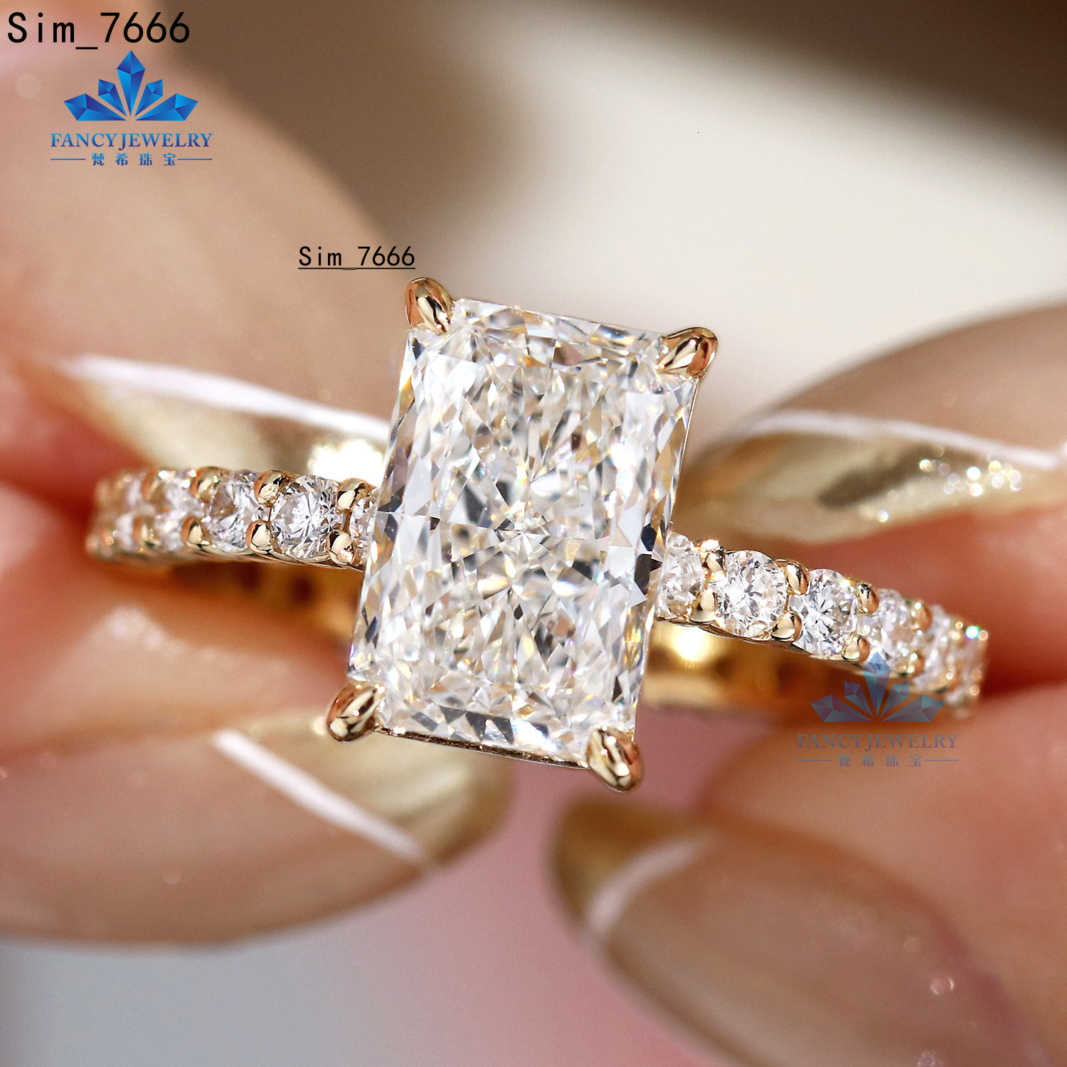 Gia Igi Certified Cvd Lab Grown Created Diamond 10k 14k 18k Yellow Gold Engagement Ring Radiant Cut Full Diamond Ring Band