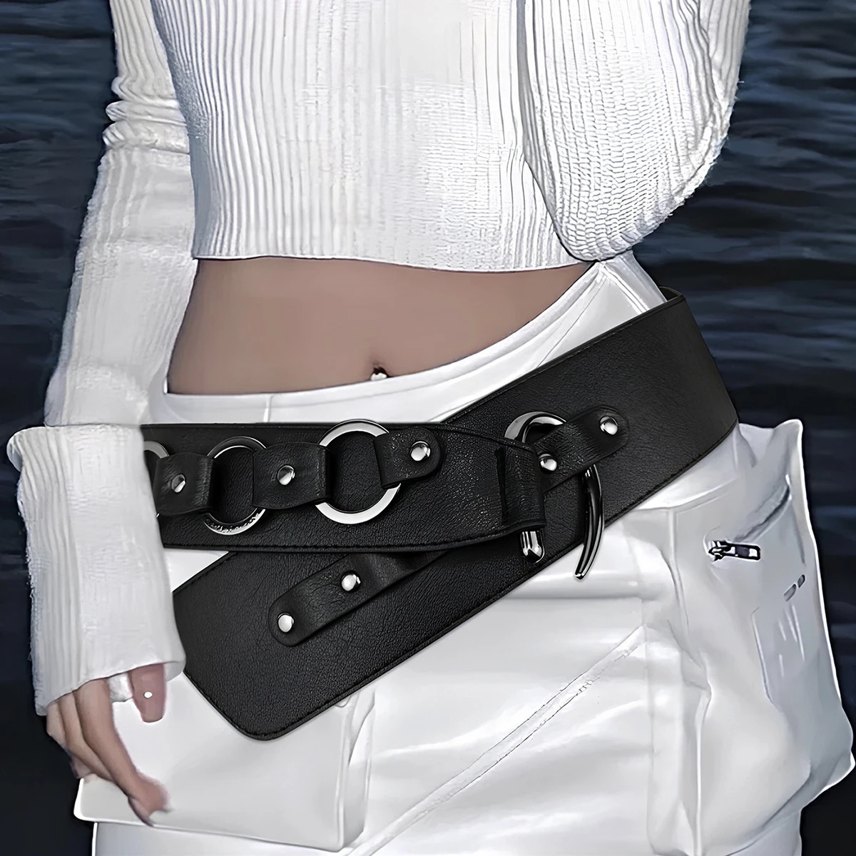 style street fashion punk belt for women half skirt outerwear decorative cinch belt250812