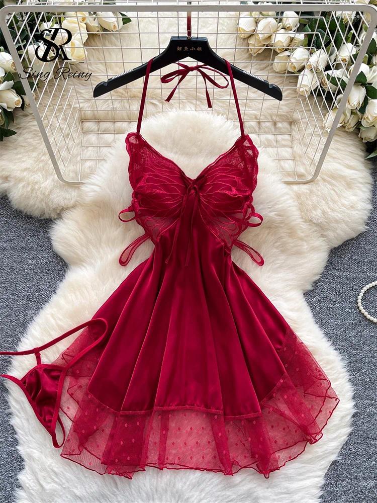 Robes décontractées chanteuse en velours lingerie sexy mini robe slim patchwork dos pyjamas en file