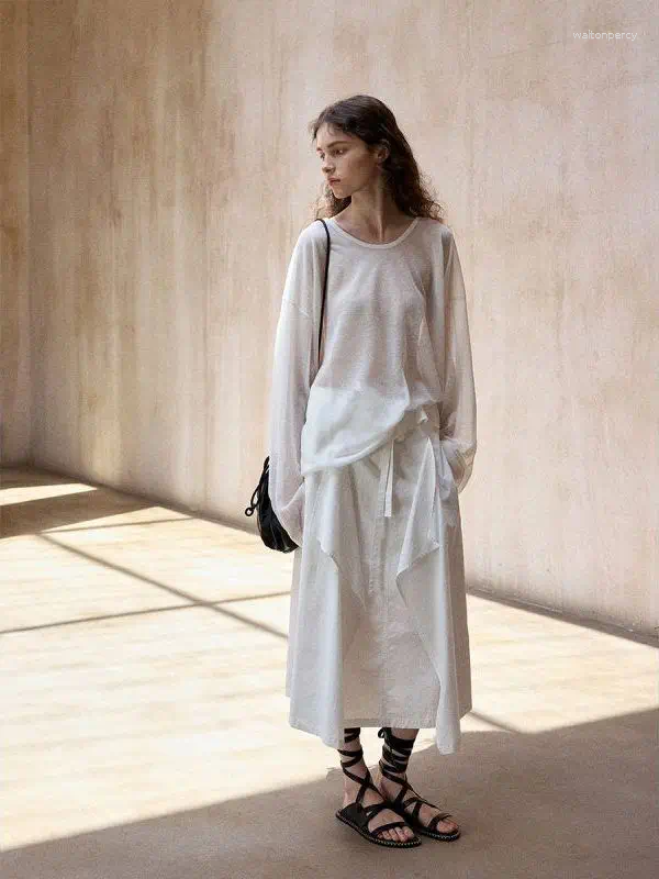 Women's Sweaters Original Hello September Summer Silk Linen Thin Transparent U-ne Cover Up M8838 Korean Sle Loose Fit Long Sve