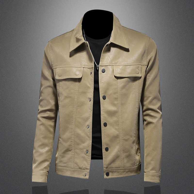 2024 Autumn Winter New Mens Fashion Handsome with Solid Color Lapel Motorcycle Leather Coat Slim Stylish Man M-4XL W250815