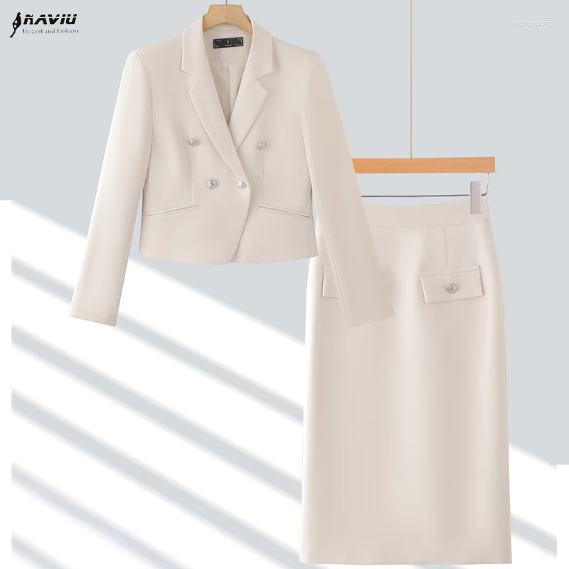 Two Piece Dress NAVIU Spring High End Women Small Short Blazer OL Style Suit And Half Skirt Office Ladies Fashion Set Work Wear