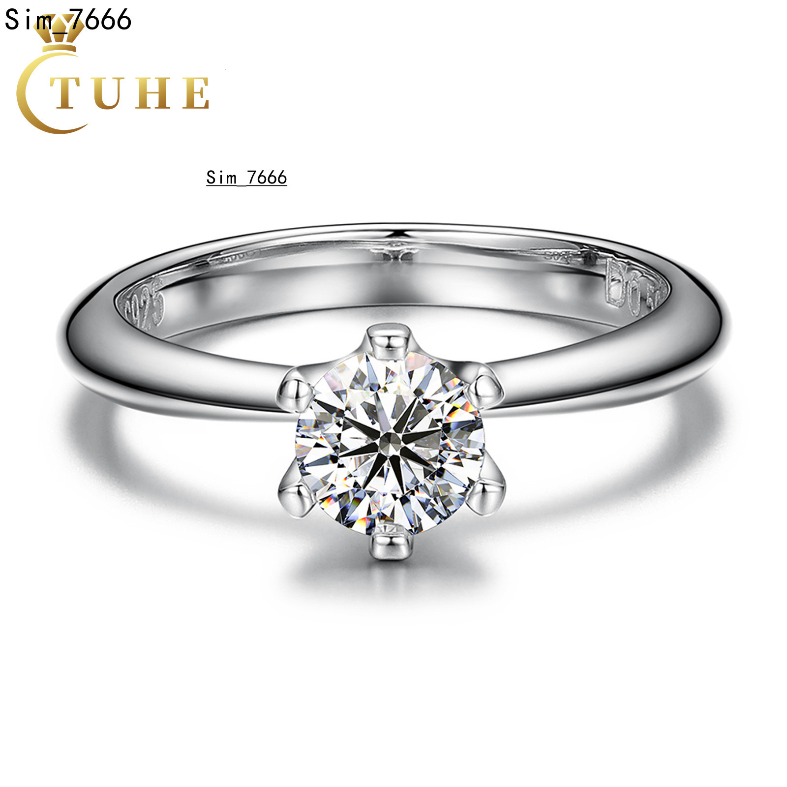 Engagement Promise Jewelry 925 Sterling Silver VVS Moissanite Solitaire Gemstone Classic Wedding Ring for Women