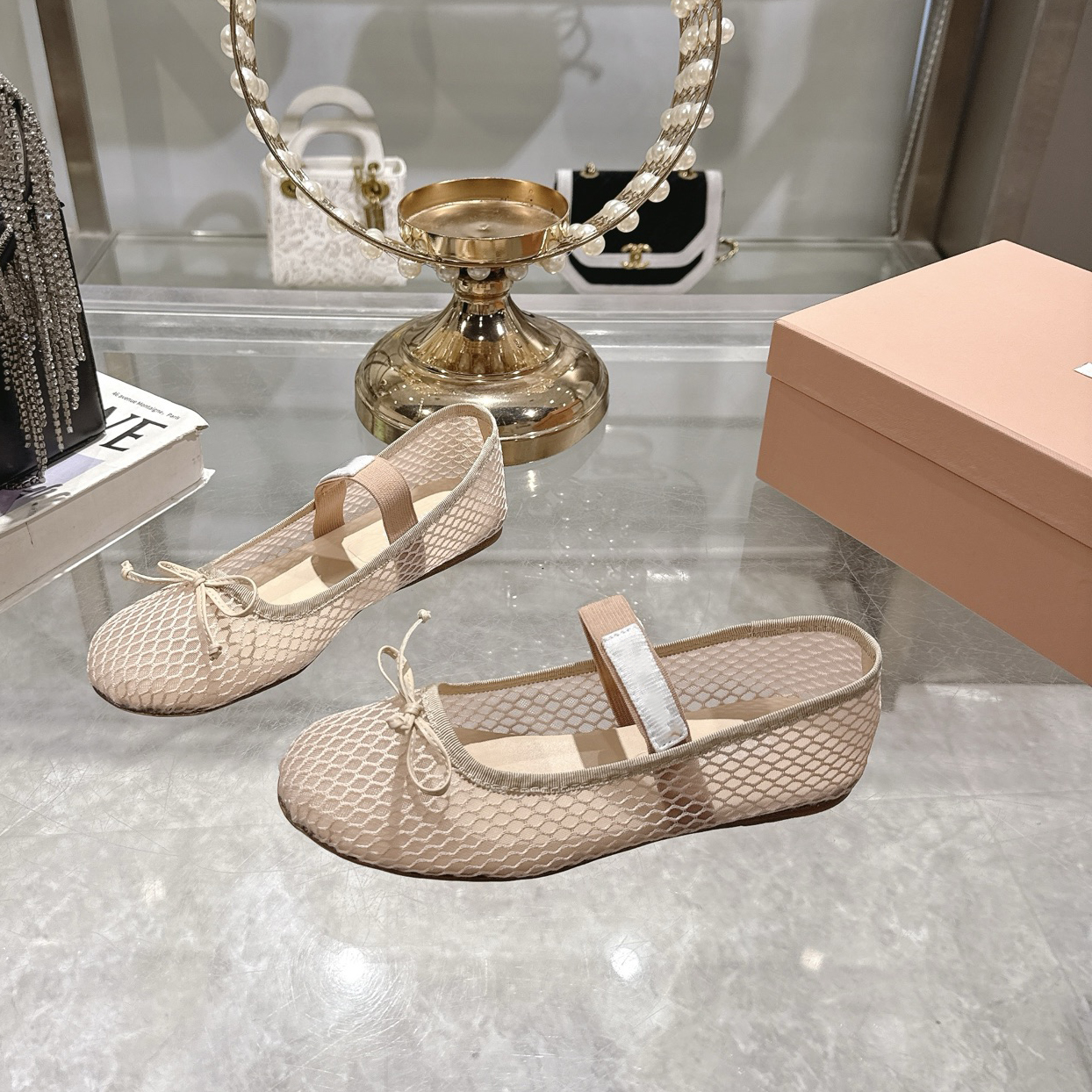 Chaussures de concepteur de luxe Mary Jane Mesh ballet chaussures plates élégantes chaussures de danse chaussures de danse chaussures robes de mo