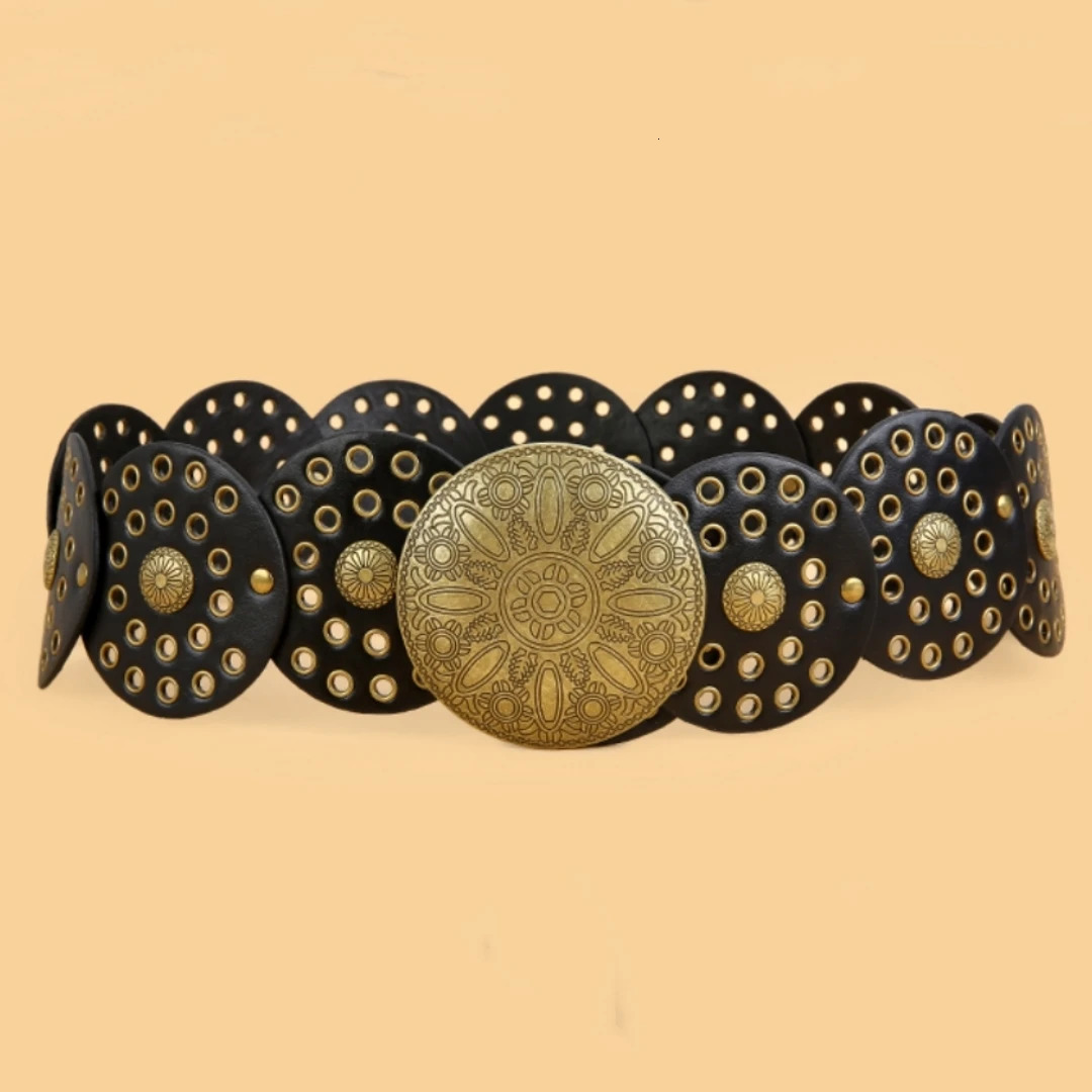 Spice Girl Y2K Harajuku Style Vintage Rivet Patchwork Wide Belts For Women High Street Faux Leather Waistband cinturones250812