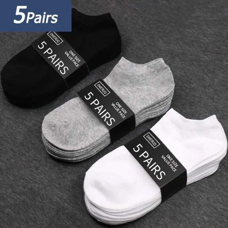 5/10 Pairs Low Cut Men Socks Solid Color Black White Breathable Cotton Socks Male Sport Businessmen Short Socks W250815