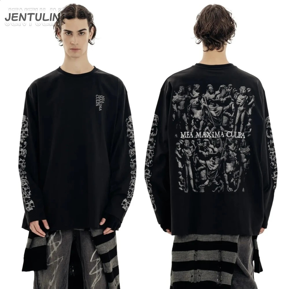 Oversized Mens Clothing Streetwear My Biggest Fault Print Autumn Hip Hop Korean Long Sleeve Y2k Tops Cotton Graphic Tshirt Goth 250811