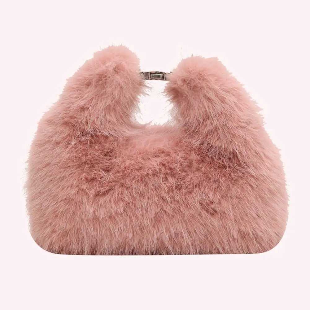 Women Faux Fur Shoulder Bag Adjustable Strap Handbag Soft Plush Fluffy Crossbody Bag Solid Color Hobo Bag for Travel Party Z250815