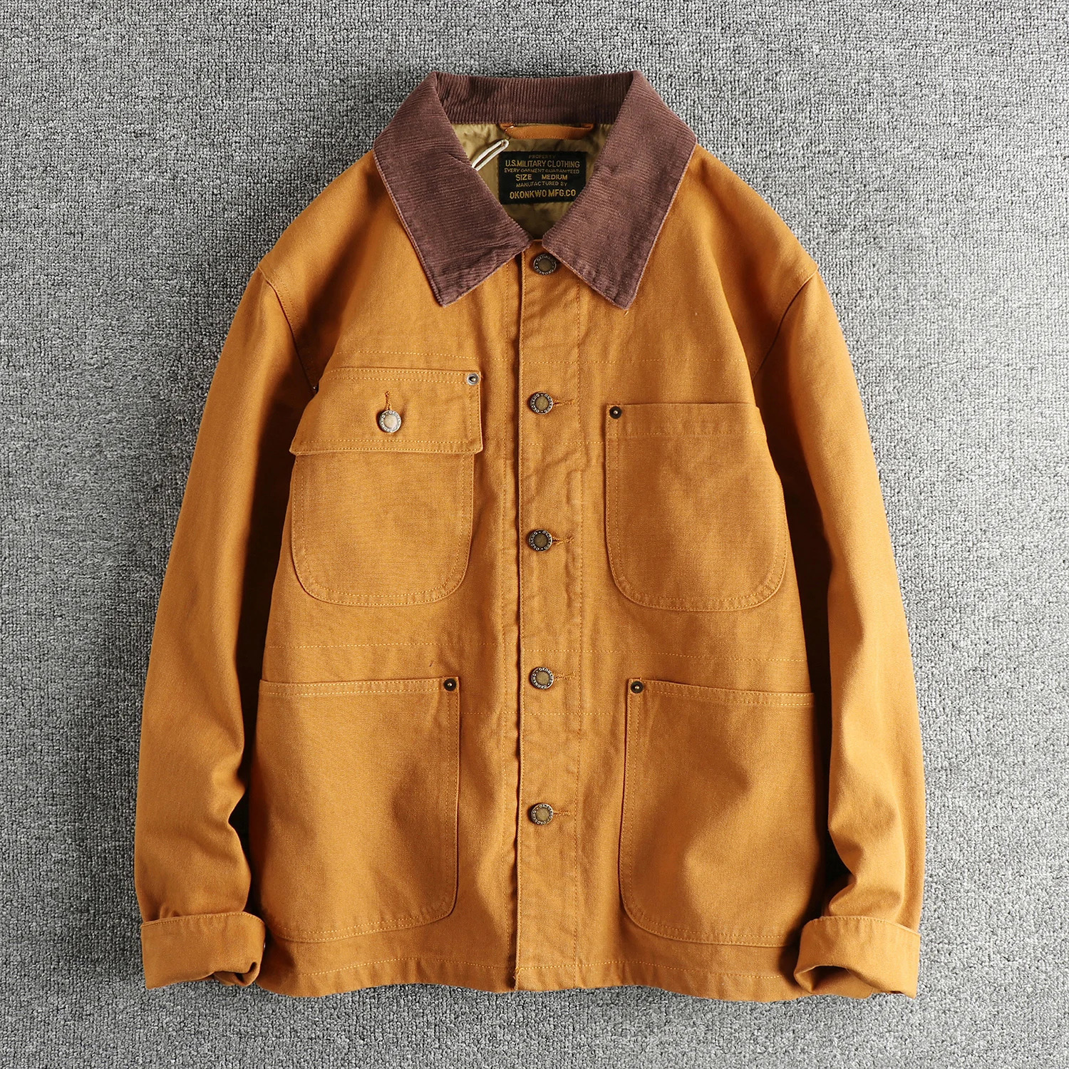 Heavy woven canvas American vintage cargo jacket male tough man trend allmatch youth coat top 250814
