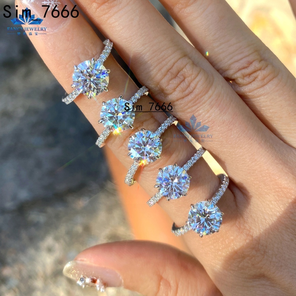 Classic 6-Claw 925 Sterling Silver Gold Plated GRA Certified Moissanite Ring for Parties Wedding Jewelry Gift