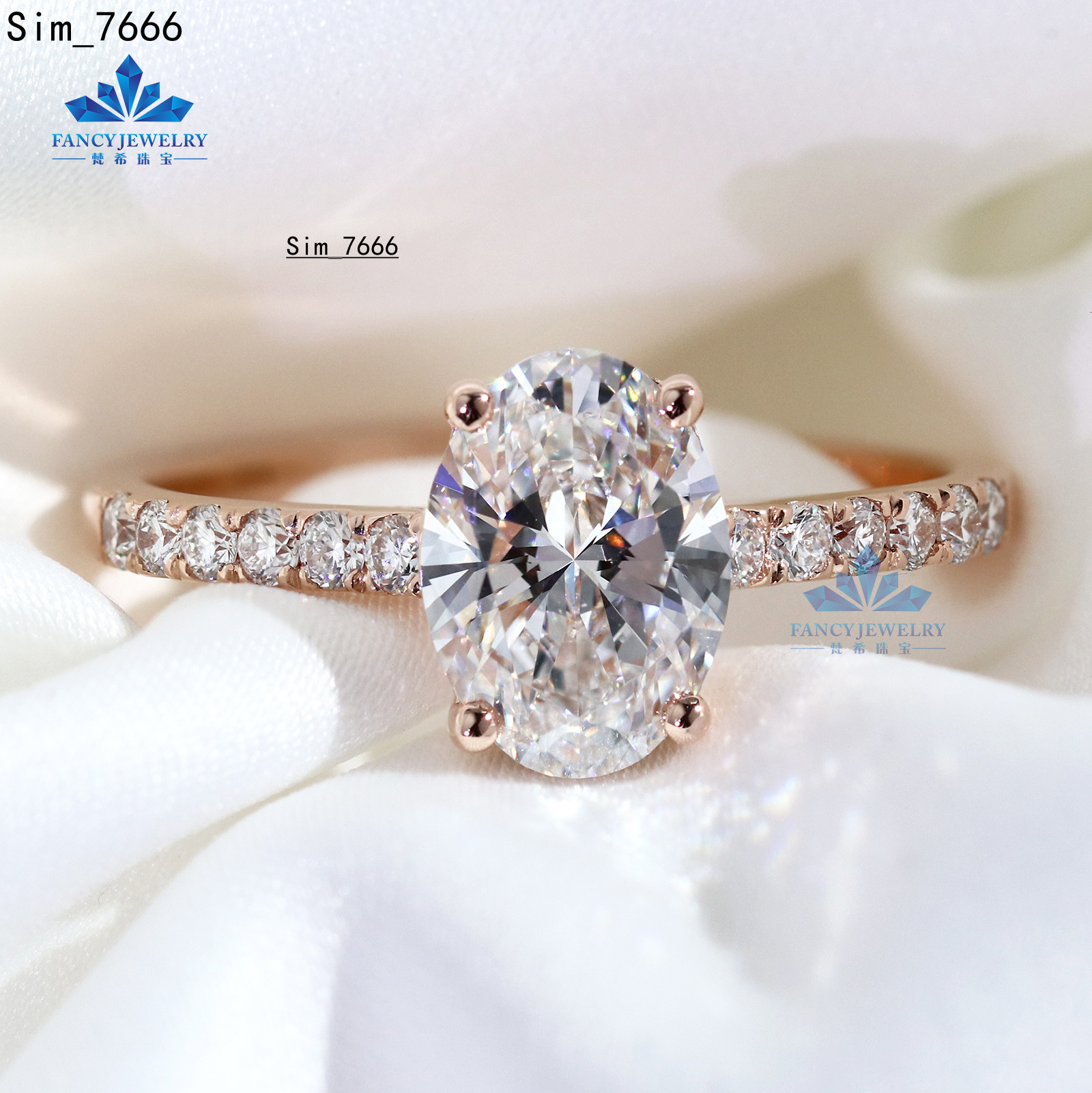 Gia Igi Certified Cvd Lab Grown Created Diamond 10k 14k 18k Gold Engagement Ring Oval Cut Rose Gold Half Band Diamond