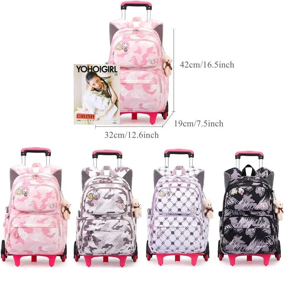 Students Backpack for Girls Children School Bag with Wheels Trolley Backpack Cute Schoolbag Rolling Wheeled Backpack Book Bags X2508151