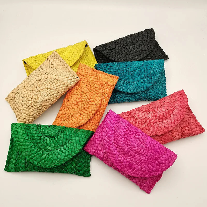 Corn Husk tissage Sac d'embrayage Fashion femme simple paille solide grande bourse femme d'été de vacances décontractées portefeuille 250812