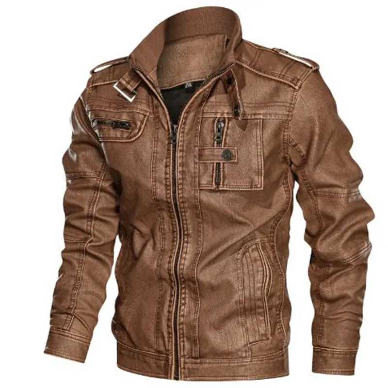 Mens Leather Clothing for Autumn and Winter. Fashionable Young Mens Stand-collar Distressed Personalized Street Leather Coat. W250815