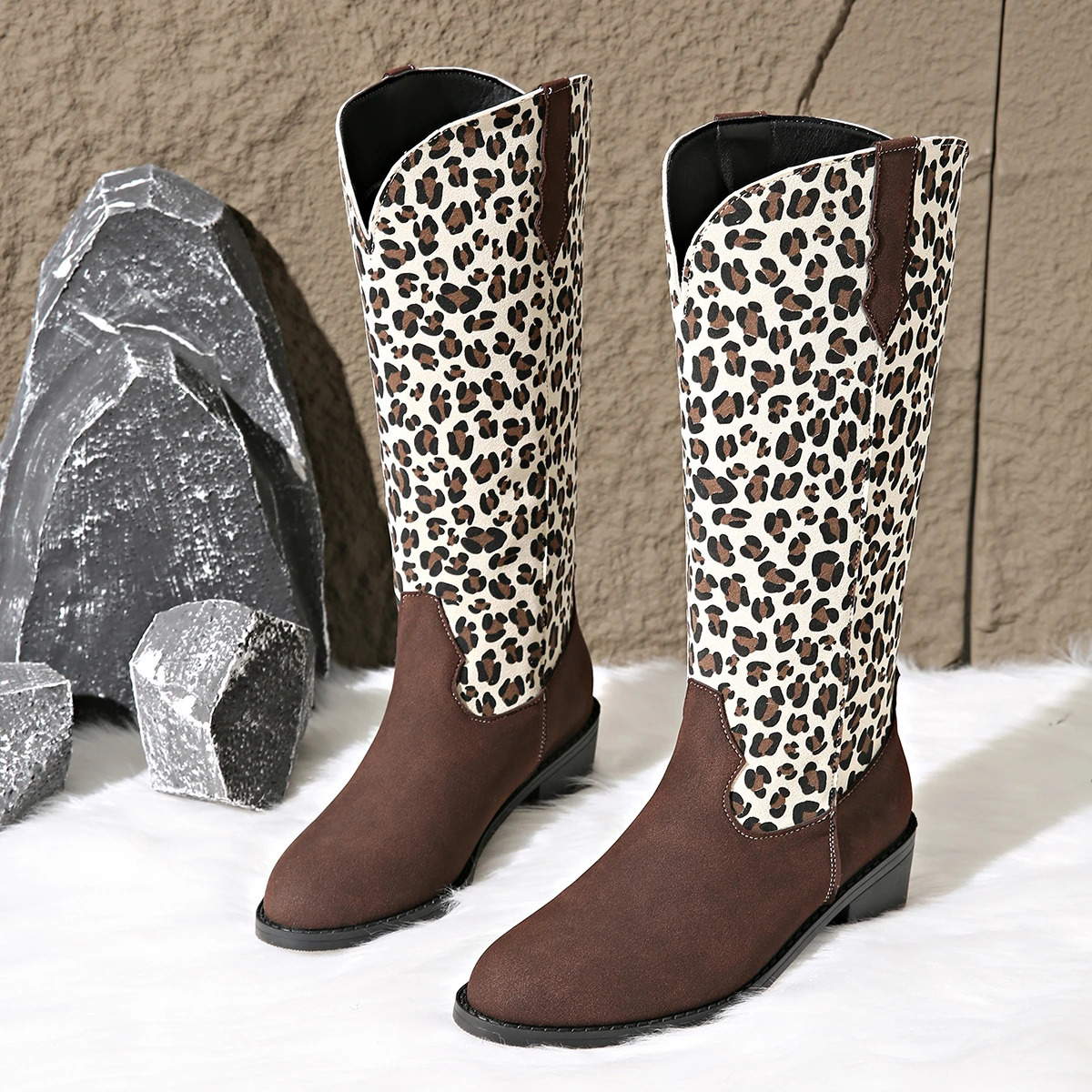 Womens Boots Arrival Shoes High Boot Knee Plus Size Chunky Heel Round Toe Heels Cowboy Boot Comfortable Elegant 250812