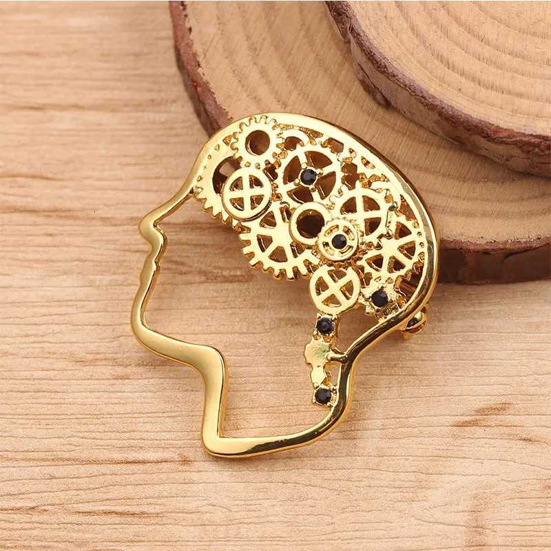 Broches de broches de mode cerveau / style cerveau gold couleurs accessoires créatifs charmes pour les hommes cadeaux 3,3 cm x 2,9 cm 1 pièce xj2