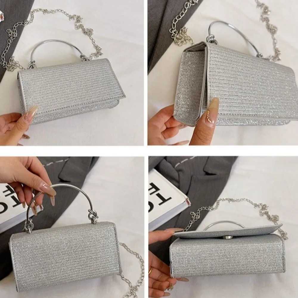 Elegant Women Clutch Bag Metal Top Handle Large Capacity Evening Banquet Bag With Chain Solid Color Shiny Crossbody Bag Bridal Z250815