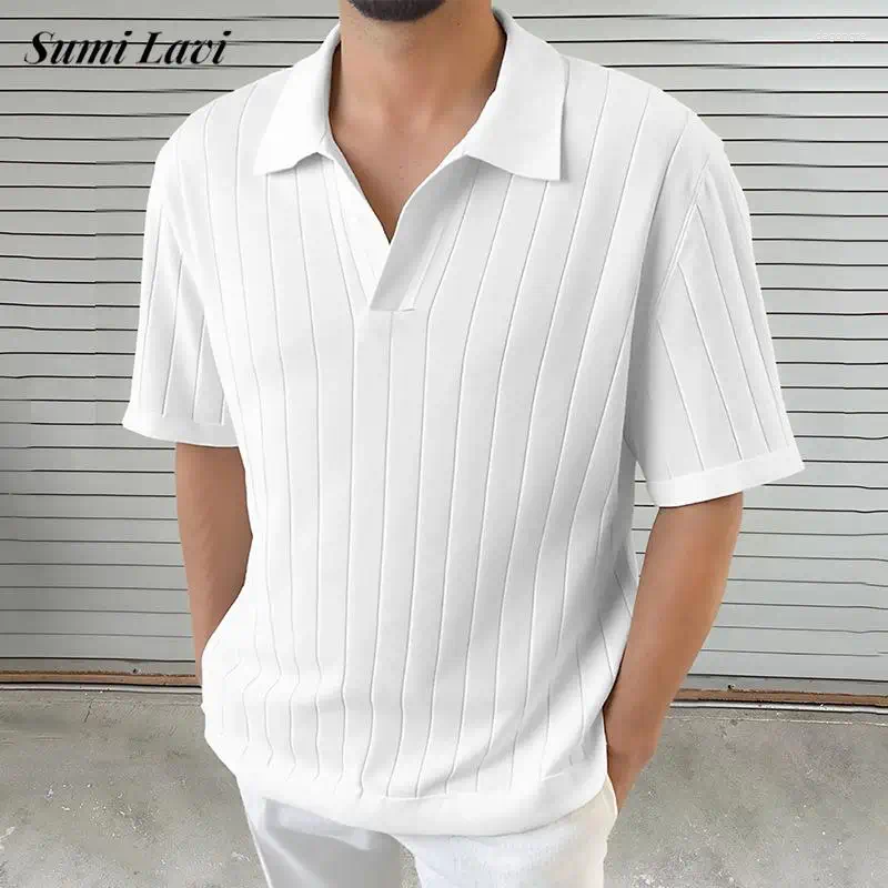 Men's Polos Summer Daily Casual Slim Fit Polo Shirts Mens Fashion Solid Color Knitting Shirt Leisure Short Sleeve Collar Men Tops