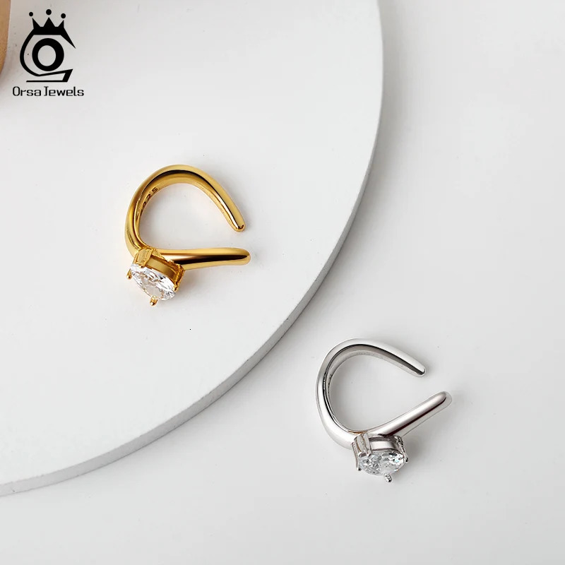 ORSA JEWELS 1PCS 925 Sterling Silver Smooth Clip Earrings Zirconia Stackable Ear Cuff Party Jewelry Christmas Gifts CL06 250812