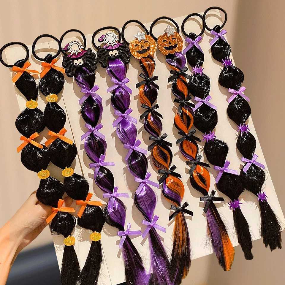 2 packs Halloween Fashion Hair Crus et Caps de perruque pour les filles avec des éléments de citrouille et d'araignée - Ensemble d'accessoires am