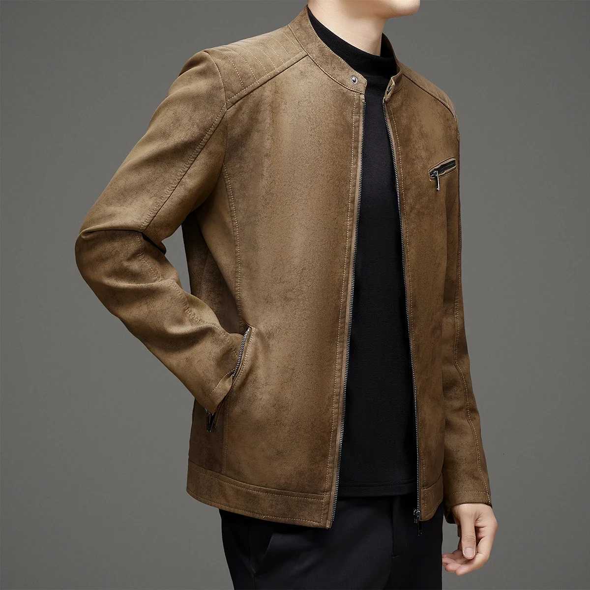 Hommes Veste en cuir pour hommes d'hiver Stand Up Collier Veste en cuir à vent Men de haute qualité Velvette de moto chaude Veste en cuir W250815