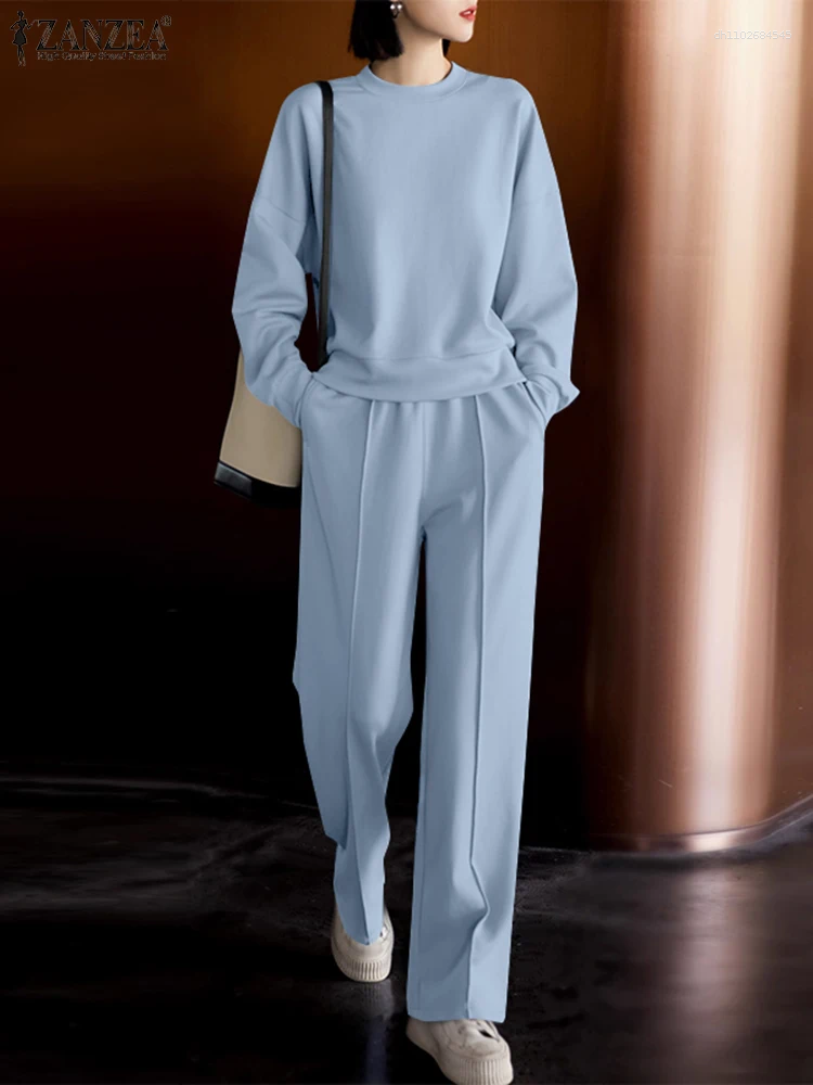 Women's Two Piece Pants ZANZEA Autumn Sweatshirt Suit 2 Sets Women Casual Sweaters Jogging Tracksuit 2pcs Outfit Trousers Oversized