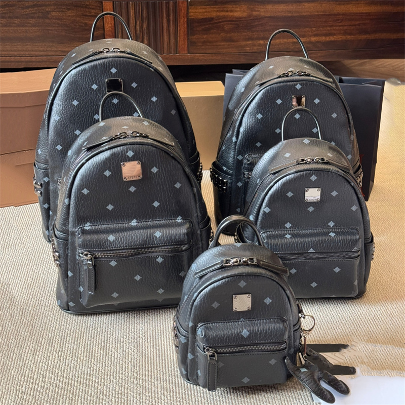 10A quality Stark Visetos side studded backpack tote bag Womens designer Backpack leather book bag Luxury Knapsack Outdoor travel school bag lady ba