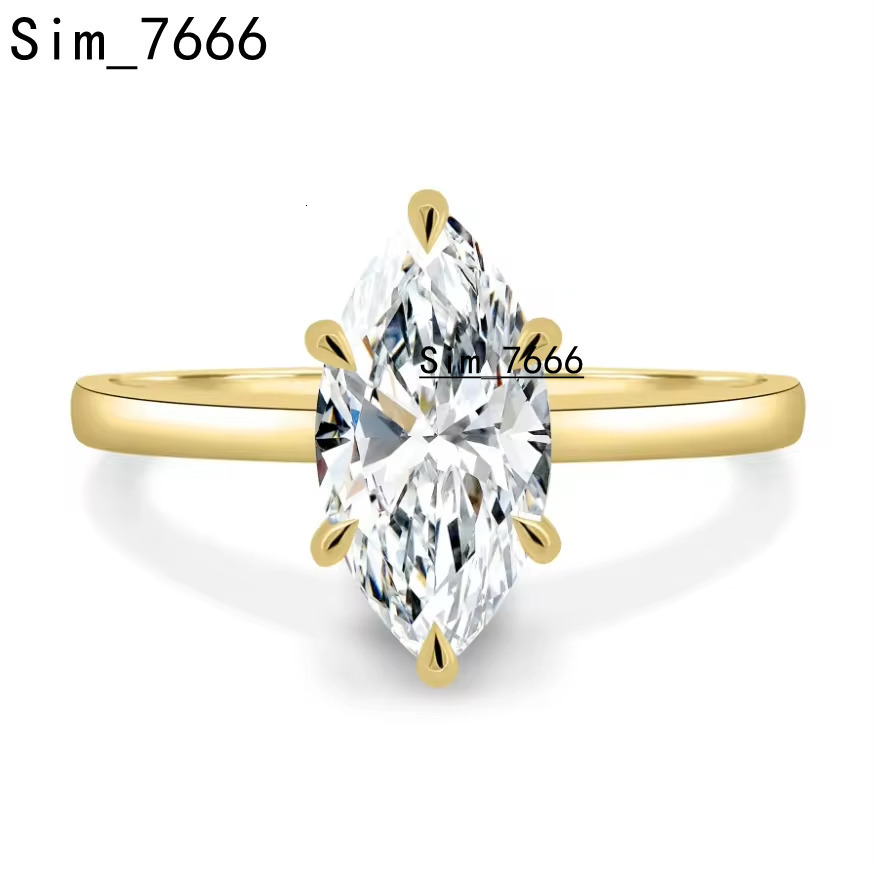 Chic Solid 14K Yellow Solid Gold 7x14mm Marquise Cut Moissanite Engagement Ring Wedding Gold Plated Rings for Women