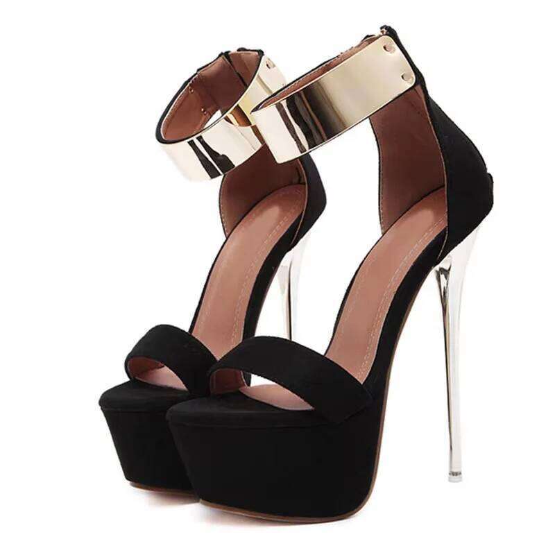 Liyke Designer Metal Ankle Cover Strap Women Sexy 16Cm Sandals Platform High Heels Party Club Stripper Pole Dance Shoes Size 46